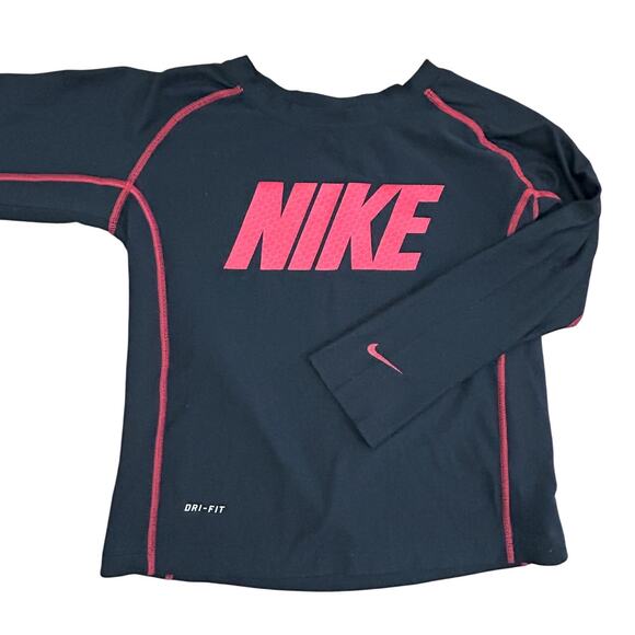 Nike Dri-Fit Kids Long Sleeve Athletic Shirt Sz 6 Black Red Sports Practice - Picture 3 of 8